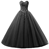 Zorayi Damen Liebsten Lang Tüll Formellen Abendkleid Ballkleid Festkleider Schwarz Größe 32