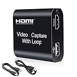 HDMI Videoaufnahmekarte mit Loop Out, 4K HD 1080P 60FPS USB Video Capture Karte für Live-Übertragung, Broadcasting, Videoaufnahme für Windows, Switch, PS3/4, Xbox O