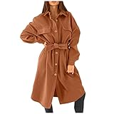 AFFGEQA Wollmantel mit Gürtel Langärmliger Lang Mantel Steppjacke Wintermantel Leicht Daunenjacke Winterjacke Warmer Daunenmantel mit T