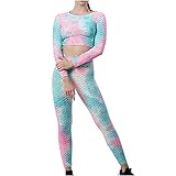 Frauen Batikdruck Rückenfrei Sexy Yoga Sets Workout Outfit Set Gym Sets für Frauen 2-teiliges Sport Crop Top und High Waist Leggings 2-teiliges Set Damen Activewear Sets, rose, XXL