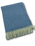 Wolldecke Tagesdecke Überwurf Sofadecke Decke Wollplaid Plaid 100% Wolle blau/Creme 140x200
