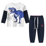 Yilaku Baby Jungen Sweatshirt+Jogging Hose Jogger Streetwear Sporthose Kinder Warme Pullover Streetwear Oberbekleidung（Blauer Dinosaurier，2-3 Jahre）