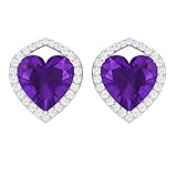 4,25 Karat Herz geschliffene Amethyst Ohrstecker mit Diamant Halo, 14K Weißgold, Amethy