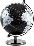BRUBAKER Designer Globus 'Dark Planet' - Deko Planet 19 cm hoch - Weltkugel mit politischer Karte - Büro Dekoration mit Fuß und Meridian aus Edelstahl - Schwarz Silb