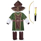 corimori – Robin Hood Kostüm-Set mit Flitzebogen, Verkleidung für Jungs und Mädchen zu Fasching, süßes Karnevalskostüm, braun/grün, Größe 110/116