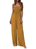 Minetom Damen Rückenfrei Lose Jumpsuit Playsuit Ärmellos Sommer Overall Polka Dot Druck Romper Hohe Taille Lange Hosen Einteiler A Gelb XL