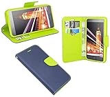 ENERGMiX Elegante Buch-Tasche Hülle kompatibel mit Alcatel Pop 4 (5051D) in Blau-Grün (2-Farbig) Leder Optik Wallet Book-Style Cover S