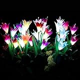 ZREYLLB Solar Gartenpfahl Blumenlichter Lilien-Blumenlichter im Freien Mehrfarbenwechsel LED Solarbetriebene Lichter zum Terrasse Rasen Garten Gartendekoration (4 Packung)