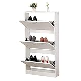 Moderner Schuhschrank mit 3 Türen, aus MDF-Holz, zum Verstauen Ihrer Schuhe, für Badezimmer, Flur, Größe 63 x 17 x 120 cm, schmal, platzsparend, Weiß