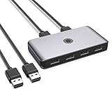 Rocketek USB Schalter Wahlschalter, 2 Computer Teilen Sich 4 USB Geräte USB 2.0 Peripherie Schaltkasten, Hub Für Drucker, Tastatur, Maus, Scanner, 2 USB A zu USB A Kab