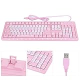 Pink/Schwarz/Lila Tastatur, USB-verdrahtete ultradünne ergonomische Tastatur, niedliche Cartoon-Gaming-Tastatur, für PC Laptop Desktop Computer, für Spiel und Büro(Rosa)