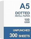 Ungelochtes Nachfüllpapier, A5, lose Blätter, für Ringbuch/Discbound Notizbuch-Planer, Einlagen, insgesamt 300 Blatt/600 Seiten, weißes Papier, Punktraster, 14 x 20