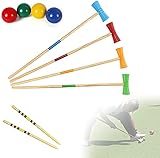 NKTJFUR Krocket-Sets mit Holzkugeln, 4-Spieler-Krocket-Sets mit 4 Schläger, 4 Bälle, 2 Pfählen, Kinderkrocket-Set, Rasen-Hinterhof-Spiel Set für Erwachsene/Kinder/F