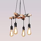 Lightess Deckenlampe E27 Holz Deckenleuchte Vintage Retro 4 flammige Pendelleuchte Industrial Decken Lampe Hängelampe aus Stahl und Holz Hängeleuchte für Wohnzimmer Schlafzimmer Esszimmer E