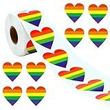 Woadham 500 Stück Liebe Aufkleber Versiegelungsaufkleber, Gay Pride Sticker Herzform, Regenbogen Herz Aufkleber, Aufkleber Herzförmige Regenbog