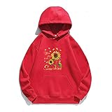 Frauen Hoodie Sonnenschein Sonnenblume Gedruckt Hoodies Frauen Fleece Langarm Lose Sweatshirt mit Hut Mädchen Pullover Herbst Winter Gr. Large,