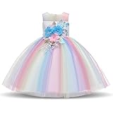 NNJXD Mädchen Tutu Blütenblätter Schleife Brautkleid für Kleinkind Mädchen (4-5 Jahre/ Etikettgröße- 120, Regenbogen-715)