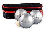 Premierboule Boulekugel-Set Taurus | 3 Boule Kugeln aus Karbonstahl | inkl. Boules Zielkugel und Boule Spielregeln | Bouleset mit Trag