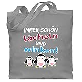 Shirtracer Sprüche Statement mit Spruch - Immer schön lächeln und winken! Pinguine - Unisize - Hellgrau - lächeln und winken - WM101 - Stoffbeutel aus Baumwolle Jutebeutel lange Henk
