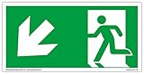 Schild Notausgang | extra langnachleuchtend | PVC selbstklebend 297x148mm | gemäß ASR A1.3 DIN 7010 DIN 67510 | Notausgangsschild Links schräg abwärts | Fluchtweg Rettungsweg | Dreifke® extra 160