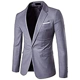 Herren Slim Klassische Anzugjacke Ein Knopf Lässige Sportjacken Mantel Leichter Bequemer Business-Daily-Blazer (Hellgrau,XL)