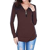 NIUYAN T-Shirt Damen Sommer Elegant Rückenfrei Tops Spitze Aushöhlen Tunika Tops V-Ausschnitt mit Reißverschluss Einfarbig Kurzarm Oberteile Casual Basic Pullover Blusen T-Shirt mit Reiß