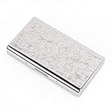 Zigarettenetui im Retro-Stil, aus Metall, doppelseitig, mit Federclip, für 14 Zigaretten à 100 mm, Kreditkartenhalter, sichere Geldbörse für Damen und Herren, Silberfarb