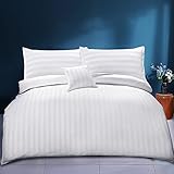 Kozy Nights Bettwäscheset für King-Size-Betten, weißes Satin-Streifenmuster, weicher und atmungsaktiver Stoff, mit 2 Kissenbezügen und passendem Kissenbezug