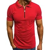 Poloshirts Herren Einfarbig Gestreift Kariert Kurzarm Polo Shirts Mit Reißverschluss Polo T-Shirt für Männer Slim Fit Short Sleeve Baumwolle Tshirt Businesshemden Kurzarmshirts für Büro und F