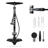 AARON Sport One Fahrrad Standpumpe mit Manometer für alle Ventile, Hochdruck Fahrradpumpe Rennrad, Luftpumpe, Pumpe mit Ball Aufsatz (Grau)