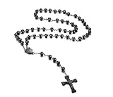 VNOX Herren Edelstahl Schwarz Überzogene Lange Rosenkranz Kette Perlen katholischen Heilige Segne Jesus Kreuz Anhänger Halsk