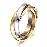 Gualiy Verlobungsring Damen Ring Herren Edelstahl, Titan Silber Gold Roségold DREI Ringe Kreuz Eheringe für Herren Damen, Stil-3, Größe 49 (15.6)