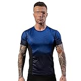 Shirt Herren Kurzarm Basic Rundhals Slim Fit Herren Sportshirt Stretch Neuheit Druck Gradient Spleißen Herren Laufshirt Wicking Schnelltrocknend Herren Muskelshirt D-Blue M