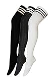 Urban GoCo Mädchen Overknee Überknie Kniestrümpfe Hold-up-Strümpfe Retro Schüler Knitting Sportsocken 3 Paare Mehrfarbig (A)