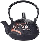 LXDZXY Gusseisen Teekanne Schwarze Gusseisen Infuser Keramik 300ml Klein mit Edelstahlinfuser Antike Tee-Wasserkocher für losen Blatt-T
