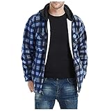 Hekbaep Herren Lange Ärmel Plaid Chest Pocket Fleece Kordelzug Herbst Winter Kapuzenjacke Orangeholzfällerhemd Beiläufig Fleece Baumwoll Hoodie Shirt Jacke Mit Plüschfell Innenfutter (Blau, M)