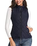 LK Damen Weste Leicht Stehkragen Weste Steppweste mit Reißverschluss Ärmellose Oberteile Tops Coat Jacke Outdoor Blau XL
