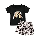 Jugen Kleidunganzug T-Shirts + Shorts Sommer Kleidung Set Mädchen keleidung Set mit Regenbogen Muster Freizeitkleidung Shirt mit Kurzarm Streetwear (Schwarz, 2-3T)