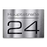 Metzler Edelstahl Hausnummer - Hausnummernschild mit Gravur Straßenname, Name und Wunsch-Nummer - V2A Edelstahl - UV-beständig - Größe: 160 x 110