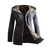 CHUNSE Übergangsjacke Damen Plus Samt Dicker Sweatshirt mit Kapuze Wintermantal Gefütterter Leopard Reißverschluss Winter Warm Winterjacke Leichte Outdoor Hoodie Plüschjacke Outw