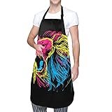 DUKAI Unisex Schürze, wasserdicht langlebig verstellbar Lion Roar Bunte Vektor Logo T-Shirt Kochschürzen Schürze für Frauen zum Geschirrspülen Grill Grill G