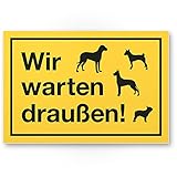 Komma Security Wir warten draußen - Hunde Hunde Kunststoff Schild Hinweisschild Türschild Verbotsschild - Hundeverbot Verbot Hunde - Restaurants Läden Geschäfte Bü