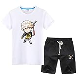 LLSDLS T-Shirt Anime One Piece Ruffy Herren Sportanzug Sommer Jugend Lose Sweatshirt Set Red-6-XXXXL T-Shirt (Color : White-4, Size : Large)