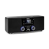 auna Stockton Micro Stereosystem - 20W max. (2X 5W RMS), DAB+, UKW-Radiotuner, RDS-Funktion, CD-Player, Bluetooth, USB-Port, AUX-IN, OLED Display, X-Bass, EQ, Timer, Weckfunktion, schw