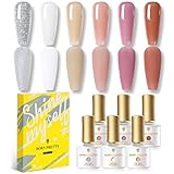 BORN PRETTY UV Nagellack Natur, Shellac Natur Shellac Nagellack Nudefarben Milchig Weiss Glitzern Gel Nagellack Eistee Nude-Farbserie Gel Nagellack UV-LED Nagellack UV Gel Gel Lack 7ml 6 Flaschen S