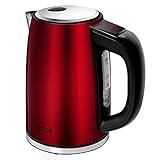 Gotoll Elektrischer Wasserkocher mit Temperatureinstellung, 1.7L Wasserkocher Edelstahl, 2200W, Warmhaltefunktion, BPA-frei, Trockengehschutz (ROT)