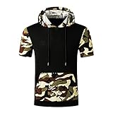 Kurzarm Herren Modern Urban Regular Fit Camouflage Druck Herren Shirt Sommer Tasche Schnürung Spleißen Hoodie Outdoor Casual Sport Herren Laufshirt A-Army Green M