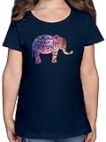 Tiermotiv Animal Print - Elefant Namaste - 140 (9/11 Jahre) - Dunkelblau - mädchen t-Shirt Elefant - F131K - Mädchen Kinder T-S