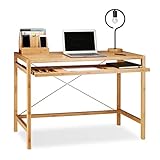 Relaxdays Computertisch Holz, Tastaturauszug, Bürotisch ausziehbar, Schreibtisch massiv, HxBxT: 76,5x106,5x55,5cm,