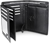 FRENTREE® Herren Geldbörse aus Nappa Leder mit RFID Schutz, 15 Kartenfächer, Hochformat Portemonnaie, Schw
